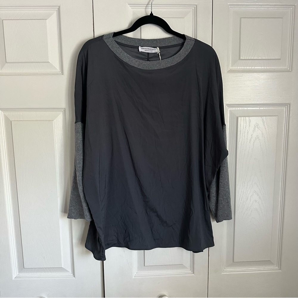 Amina Rubinacci Sweater Womens 52 Gray Slate Stacy Pullover Cashwool Silk Italy